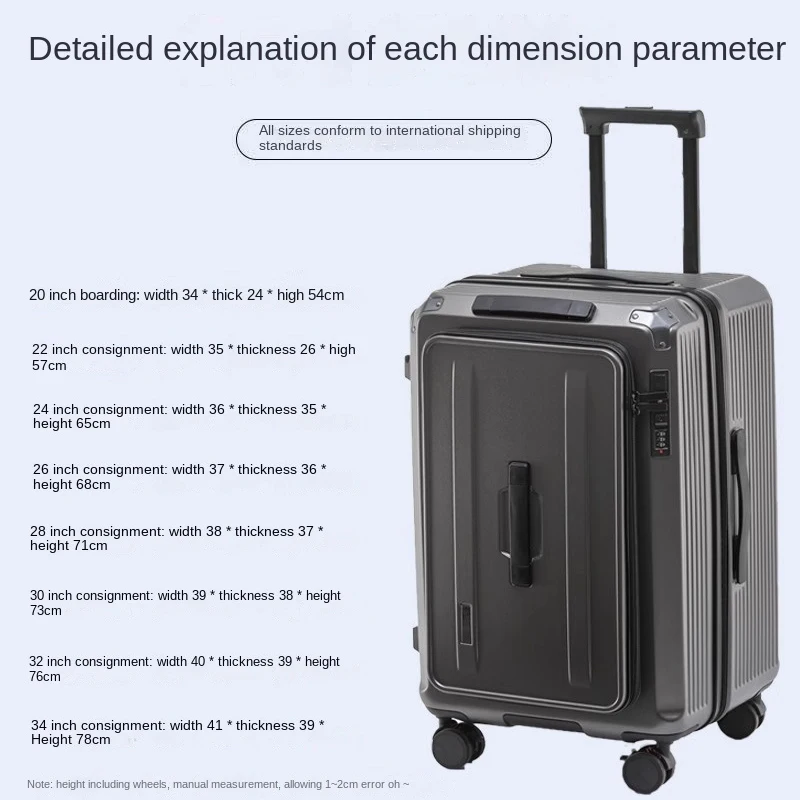 Mala expansível nova abertura lateral de 28 polegadas grande compartimento profundo mala de viagem de cinco rodas engrossado 20 polegadas bagagem de mão
