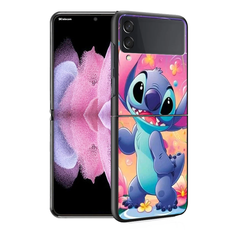 Case for Samsung Galaxy Z Flip 6 4 3 5 5G Flip Shockproof 6.7 Inches Black Hard PC ZFlip 6 Phone Cover Disney Stitch Cute