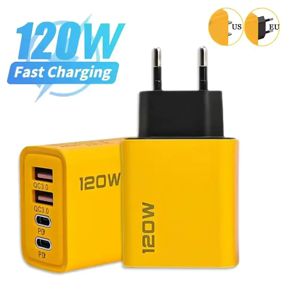 Adaptador de cargador de carga rápida de 4 puertos USB C PD Total 120W carga rápida 3,0 tipo C enchufe de cargador de pared USB para iPhone Samsung Xiaomi