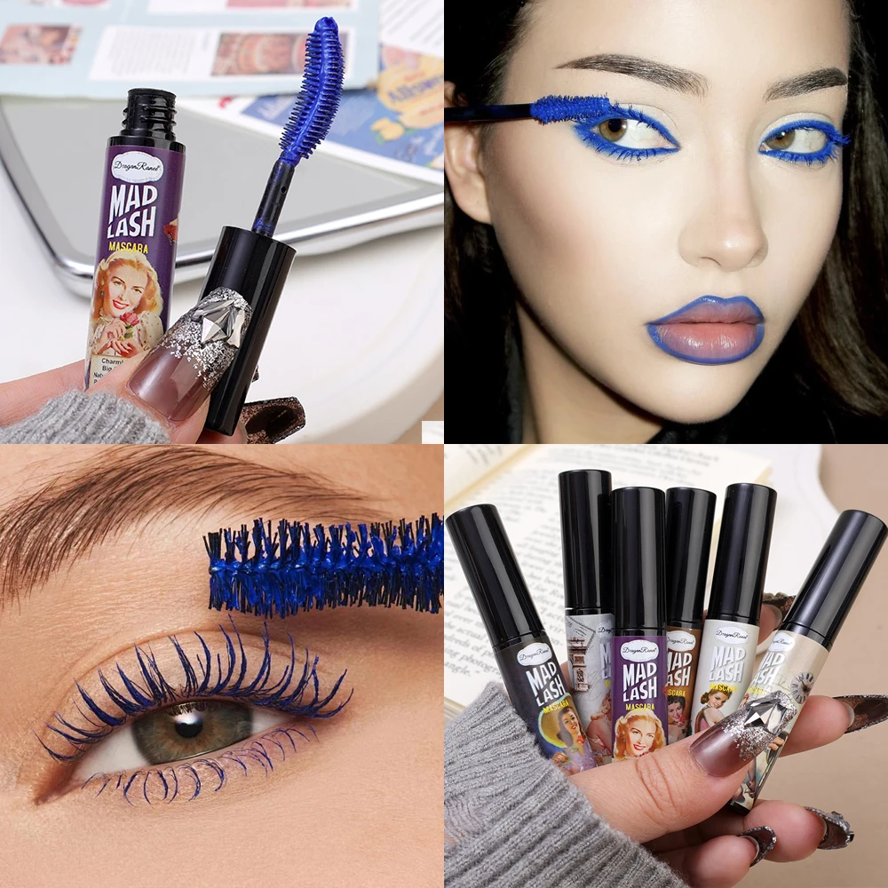 Mascara coloré imperméable à l'eau, outils de maquillage, extension de cils, allongement des cils, séchage rapide, durable, blanc, bleu, violet, 256