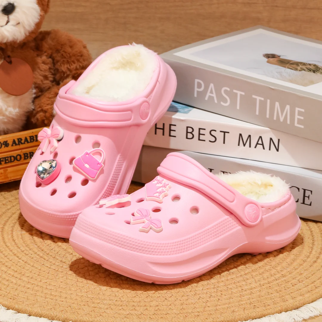 Kinder-Clogs und -Mules mit Fellfutter, leichte Garten-Schuhe mit Baumwollfutter, warme Hausschuhe für Jungen, Mädchen und Kleinkinder, 168. – Detail 10