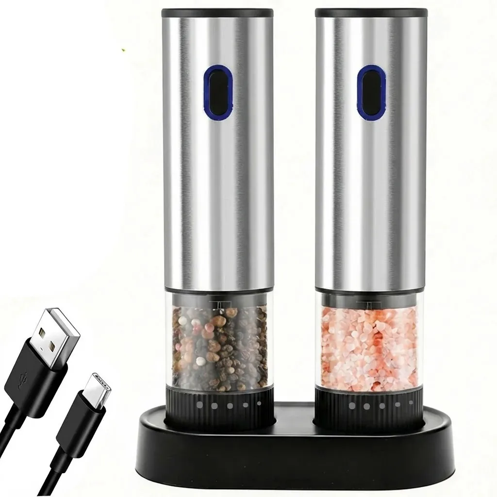 1pc/2pcs Electric Salt and Pepper Grinder Automatic Rechargeable Pepper Mill Shakers External Adjustable Coarseness Kitchen view 6