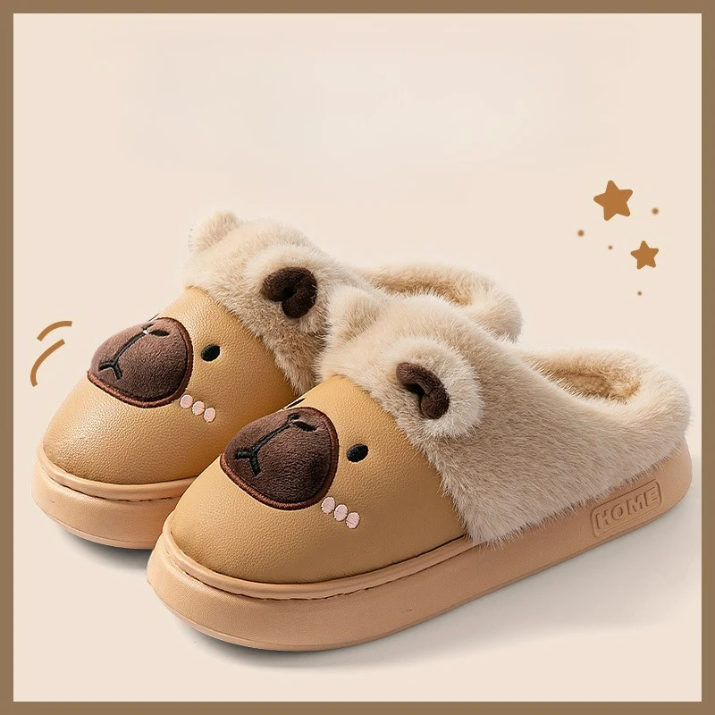 بو للماء كابيبارا النعال القطيفة الكرتون كابيبارا أحذية قطنية مريحة الانزلاق على منزل زوجين النعال لغرفة النوم في الأماكن المغلقة