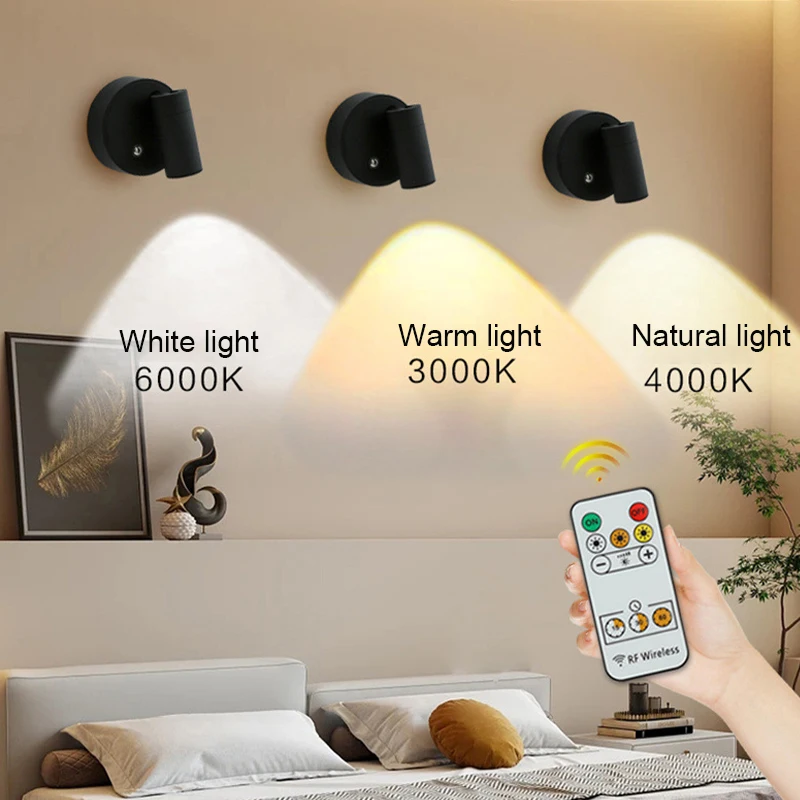 Magnetic Wall Sconce LED Desk Lamp Remote Control 3-Color Dimmable  360° Rotatable USB Rechargeable Bedroom Bedside Night Light