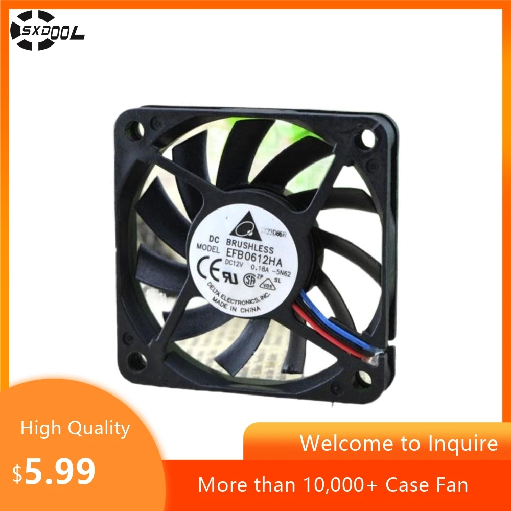 

Вентилятор 6010 для Delta EFB0612HA 60x60x10 мм, 12 В, 0,18 А, двойной шар, 4200 об/мин, 18 куб. футов в минуту, ультратонкий вентилятор для электроники