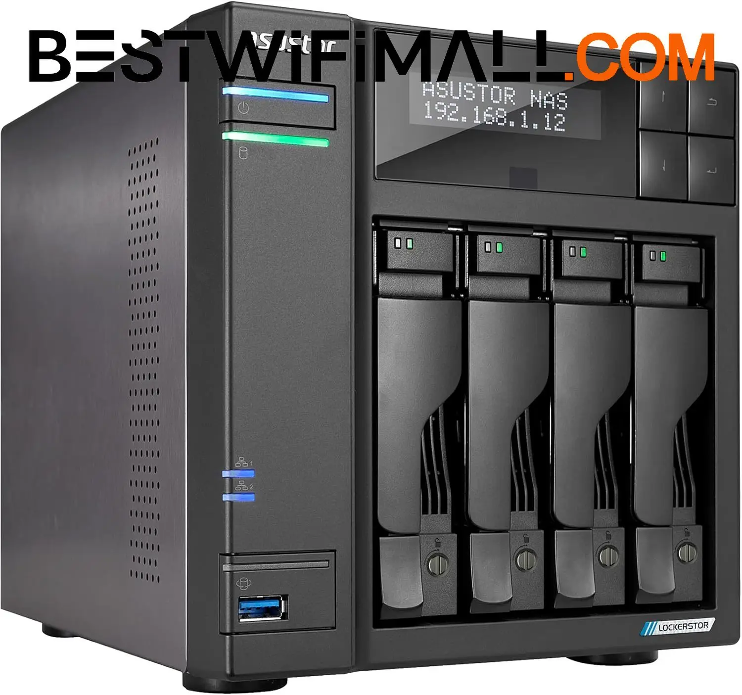 

ASUSTOR AS6704T Lockerstor 4 Gen2 4-Bay NAS Quad-Core 2GHz CPU 4xM.2 NVMe Slot PCIe 3.0 Dual 2.5GbE Expandable To 10GbE 4GB RAM