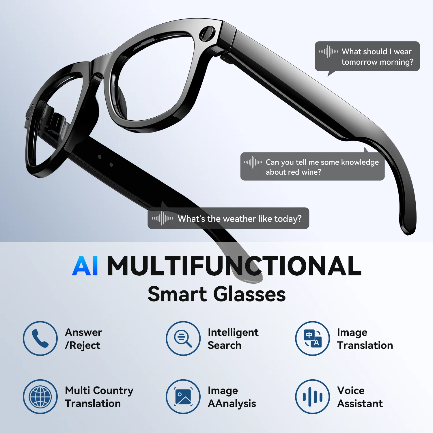 

AI Smart Glasses 4-in-1 8MP Camera 1080P Video ChatGPT Assistant Open Ear Headphones Real-Time Translation.