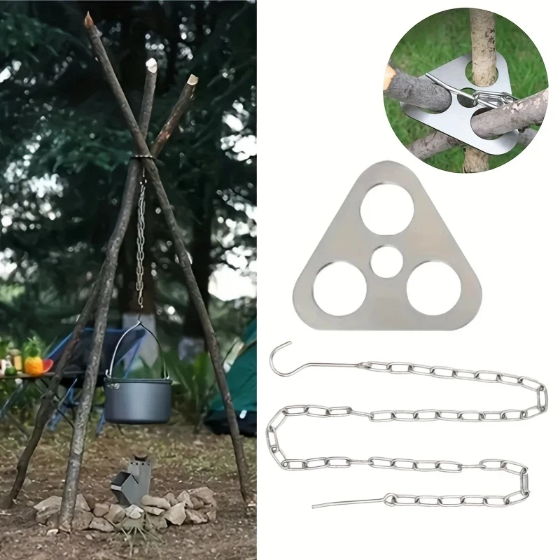 Outdoor BBQ Tripod Portable Detachable Hanging Rack Stainless Steel Camping Bonfire BBQ Pot Tripod Set