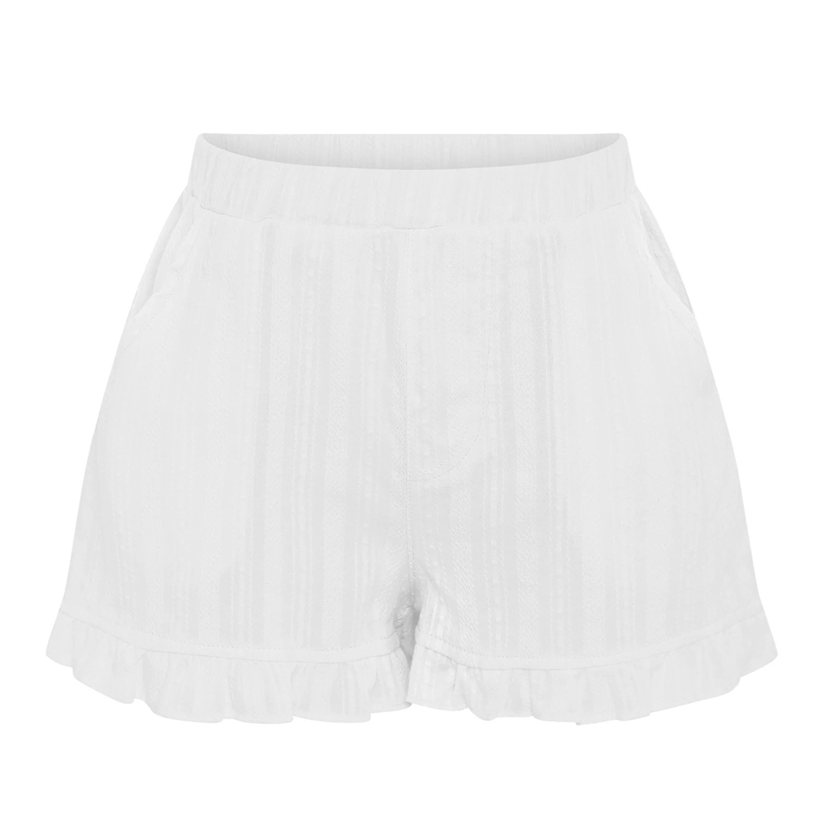 

Kids Girls Shorts Underwear Cotton Safety Shorts Elastic Waistband Ruffled Hem Jacquard Shorts with Pockets Vacation Beachwear