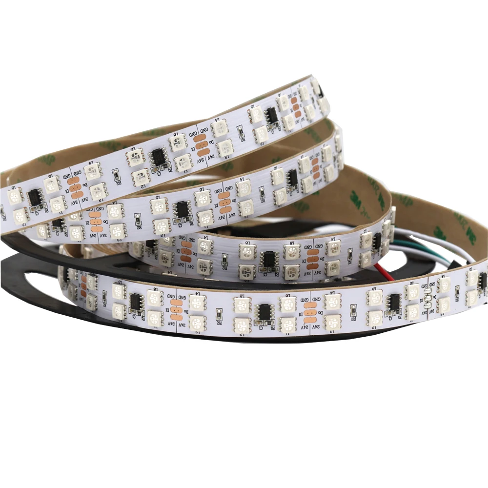 Podwójny rząd WS2811 LED Strip, DC12V 120 diod DC24V 168 diod LED 5050 SMD RGB Pixel adresowalny cyfrowa taśma LED 5M biały PCB