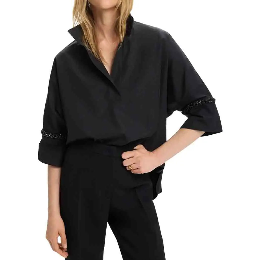 

2025 Fashion Women Shirts Casual Sequin Three-Quarters Sleeve Blouse Elegant Irregular Lapel Loose Solid Office Female Tops
