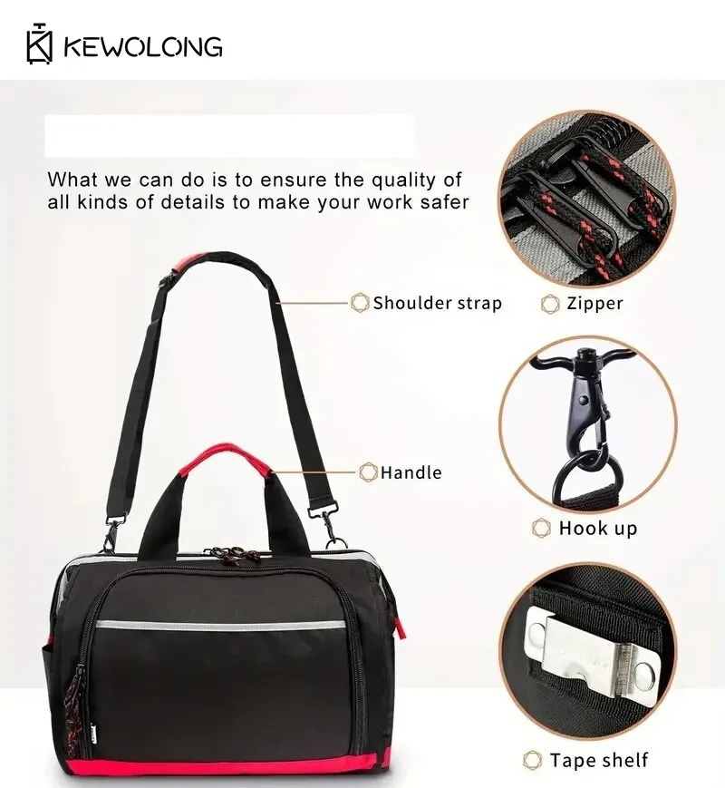 กระเป๋าเครื่องมือสะพายไหล่อเนกประสงค์ - กระเป๋าเครื่องมือช่างไฟฟ้าสำหรับงานหนัก ชุดติดตั้งแบบสะพายข้างสำหรับการซ่อมและบำรุงรักษา