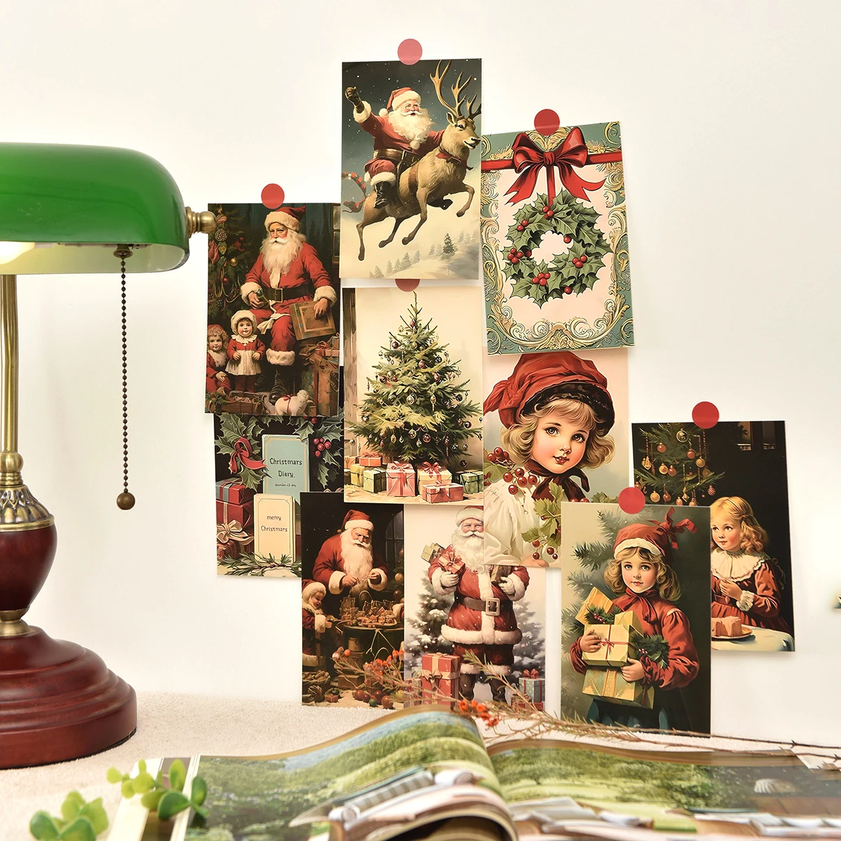 10 Christmas-themed postcards per pack, with different designs, suitable for party DIY wall decoration cards (includes stickers)