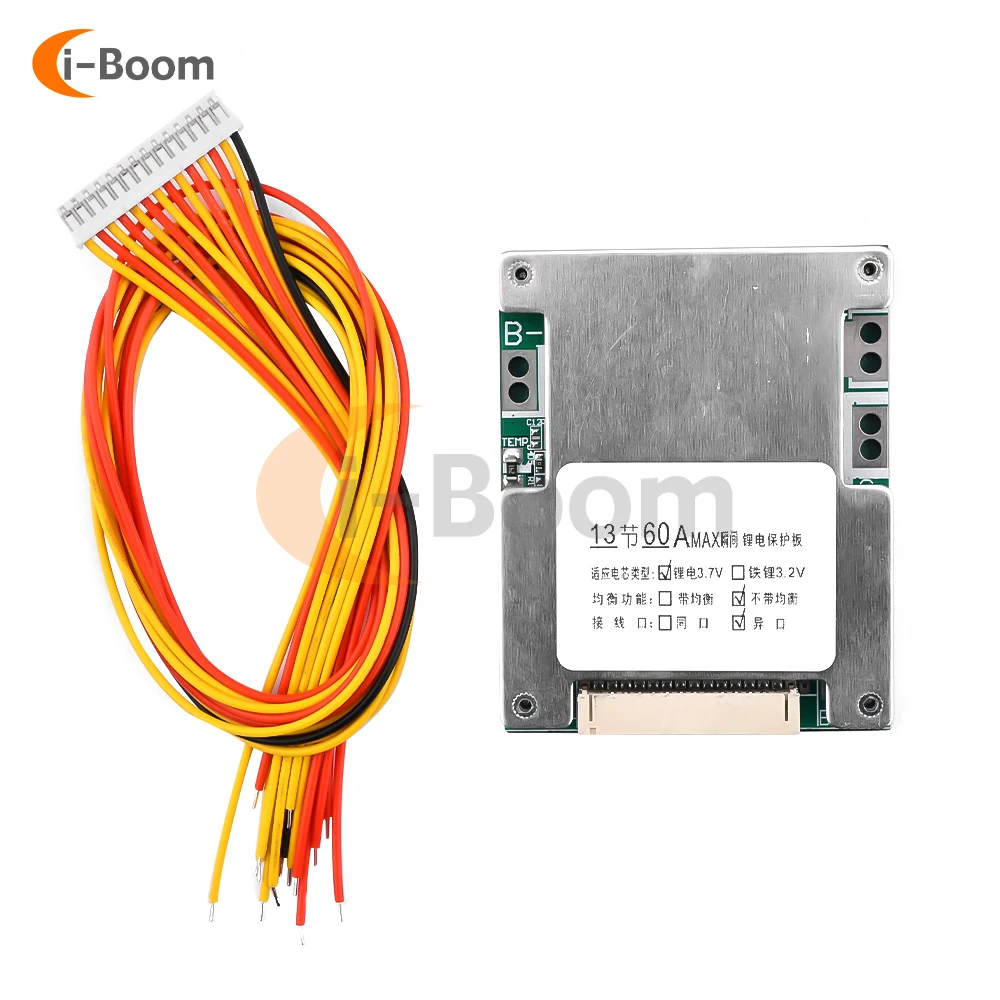 13S 48V 60A Lithium Battery Charging Protection Board Overshoot Overdischarge Temperature Control Protection BMS Module