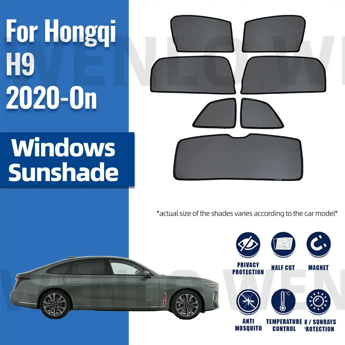 For Hongqi H9 2020-2022 2023 2024 Car Sunshade Front Windshield Magnetic Mesh Curtain Rear Side Window Sun Visor Shade