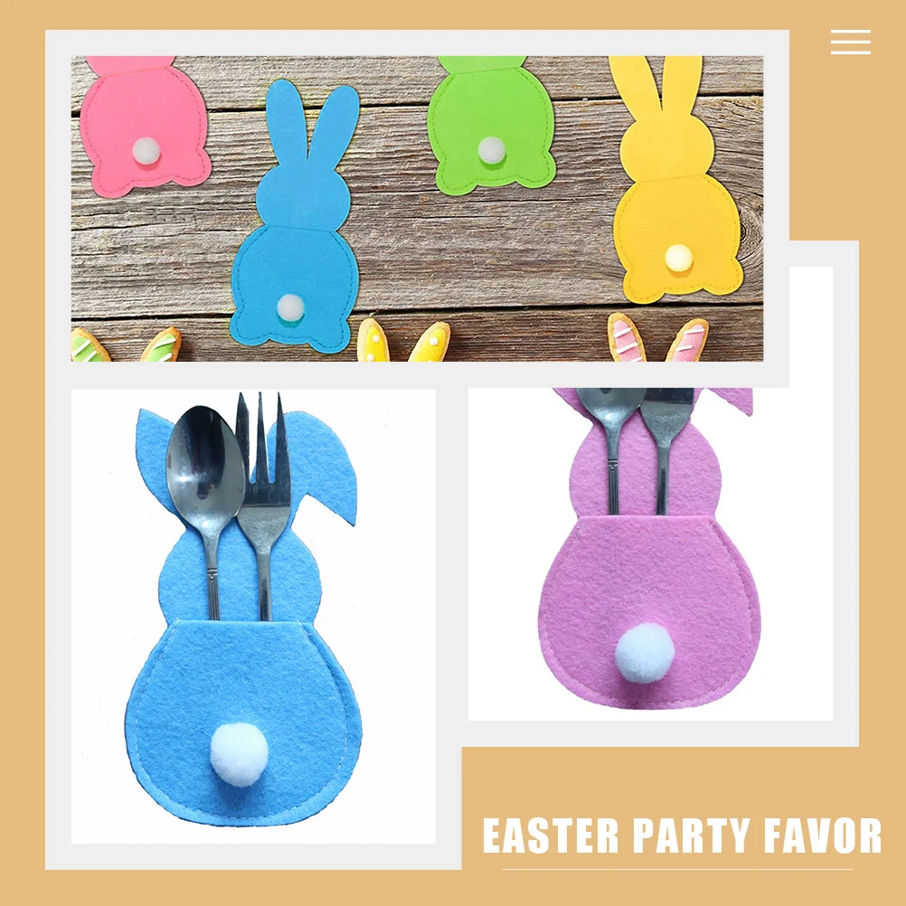 8 Pcs Easter Cutlery Set Bunny Bags For Table Adorable Tableware Elements Pouch Dining Party Accessory Cloth Cover Holder