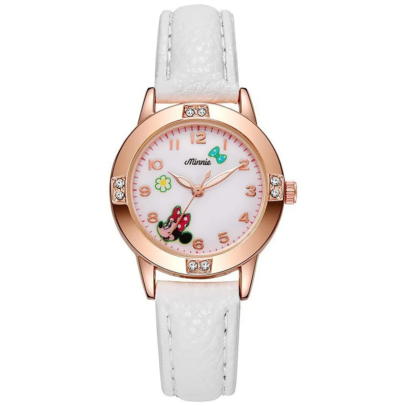 Disney Cute Minnie Girls Children's Watch Quartz Watch Cartoon Dial PU Leather Fashion Strap Children's Student Watch Gift