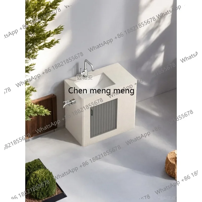 03A Rock slab round edge stone outdoor floor-to-ceiling wash basin villa courtyard garden wash basin outdoor balcony wash basin