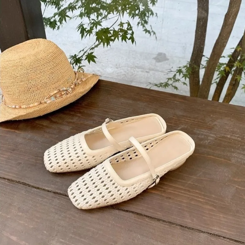 

Fashion Women's Shoes Exquisite Air Mesh Low Heel Sandals for Woman Elegant French Casual Shoes Designer Shoes Sandalias Mujer