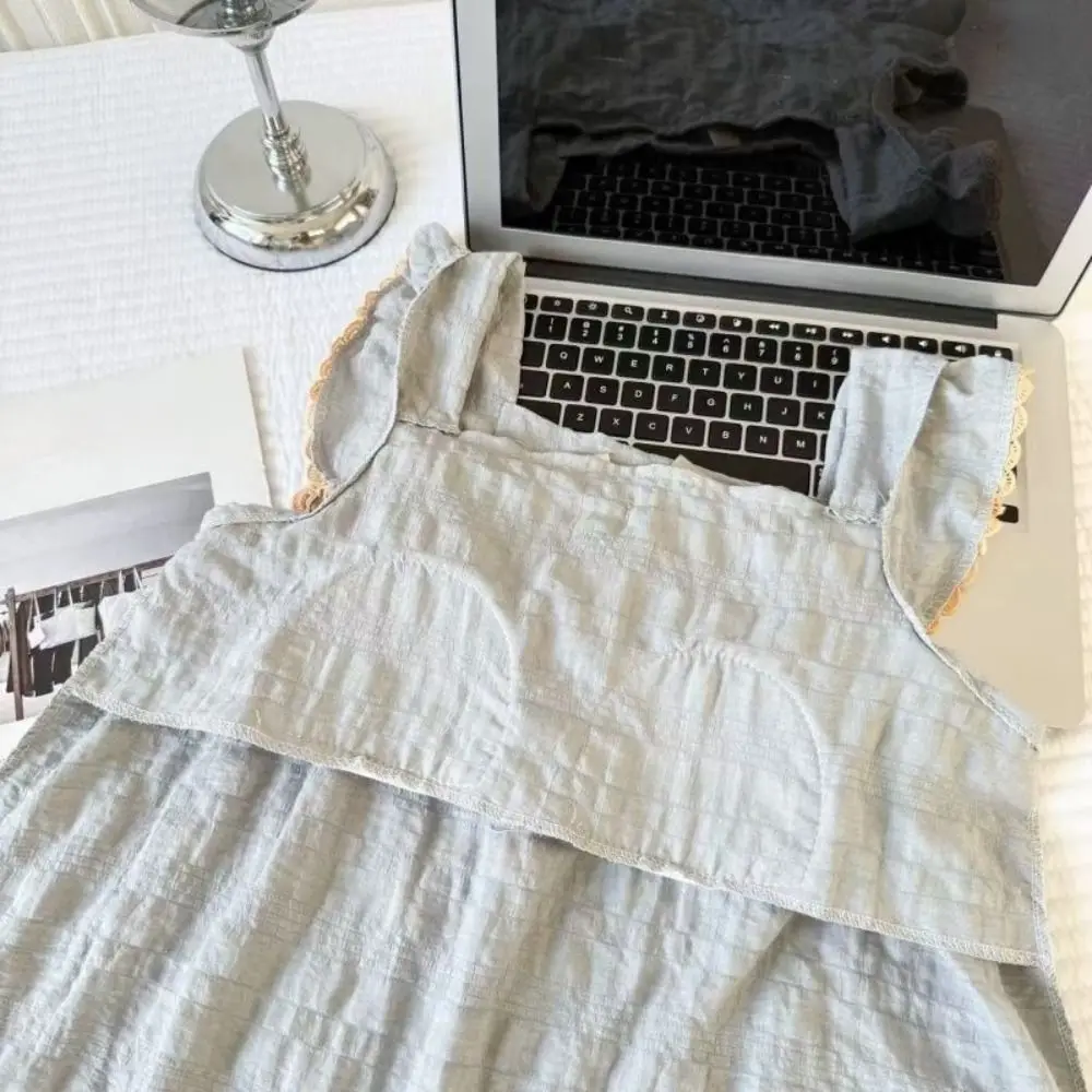 

Fashion Bowknot Sweet Pajamas Set Loose Summer Camisole Shorts Nightdress Ruffle Homewear Sleeveless Nightwear Indoor