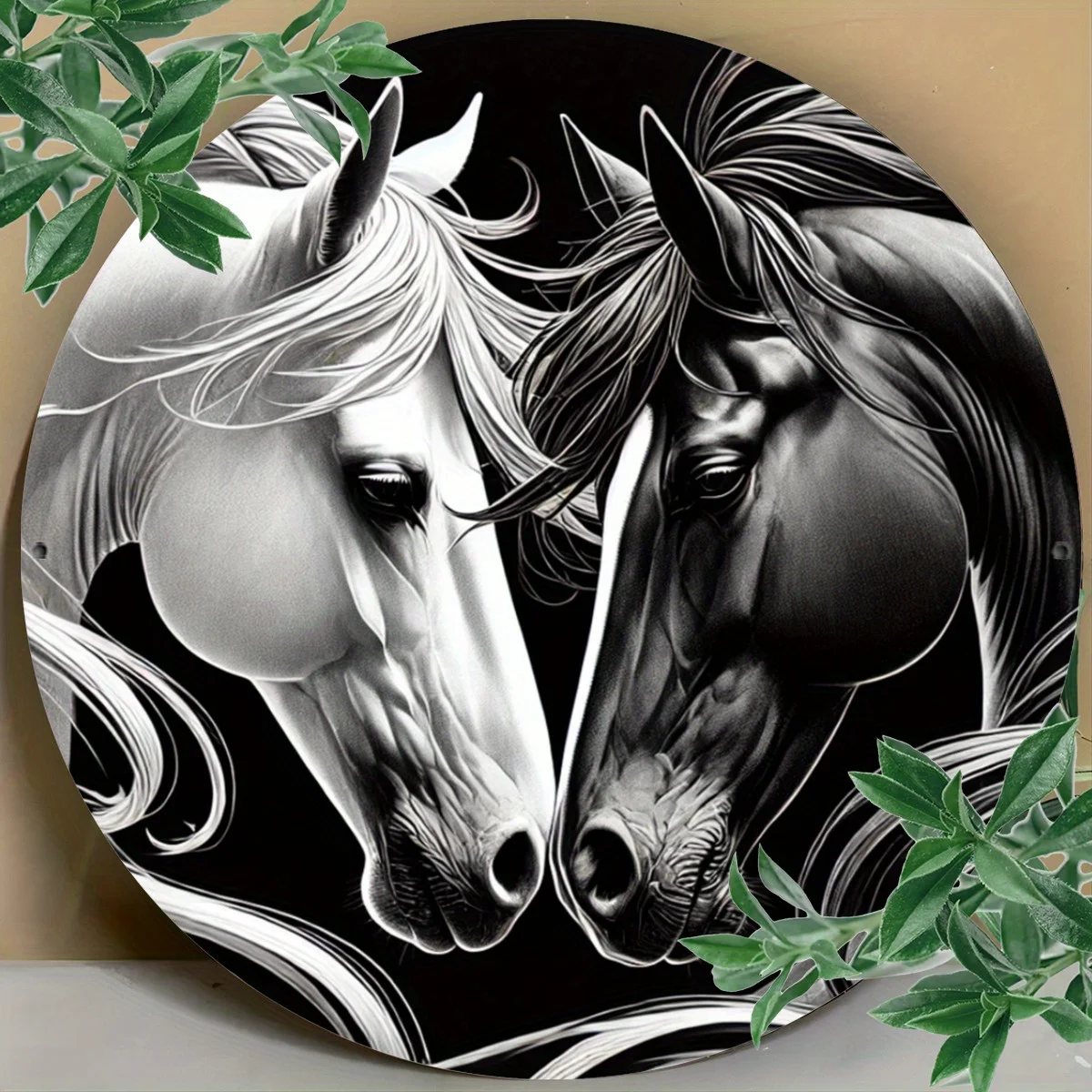 لوحة فنية جدارية أنيقة باللونين الأبيض والأسود على شكل حصان، مقاس 7.87 × 7.87 بوصة - ألومنيوم متين، مقاوم للماء والغبار، مثالية للمنزل والبار والمقهى #1