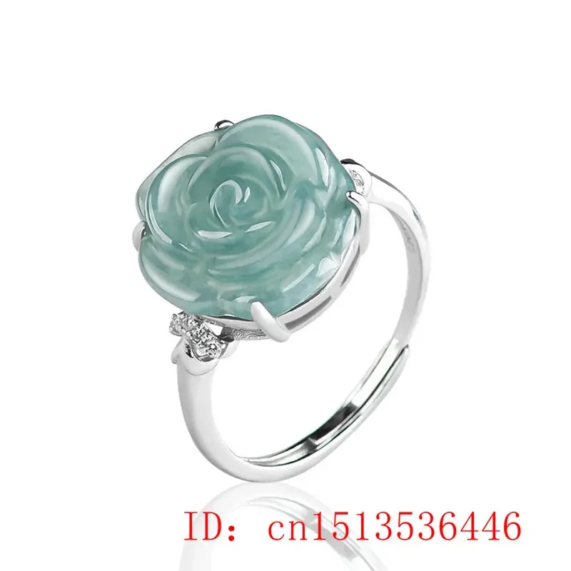 925 Silver Inlay Burmese Jade Adjustable Flower Ring Emerald Rose Natural Green Original Accessories Women Jewelry Customized