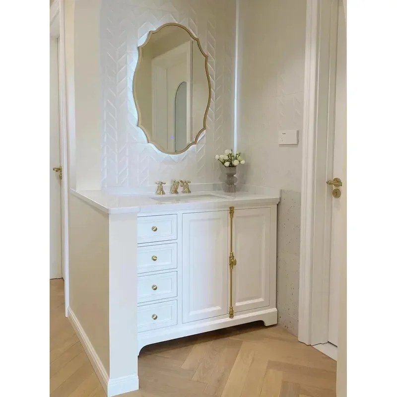 French Style Bathroom Cabinet Combination with Toilet Washstand Floor Standing Slate Washbasin Oak Wood Sink Vanity Unit