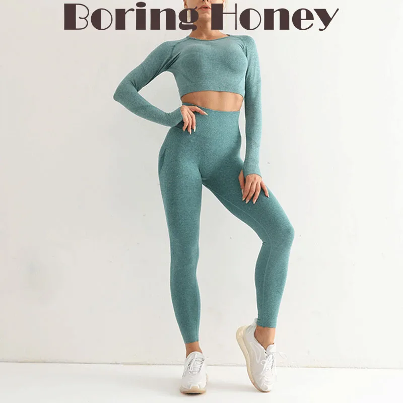 

Boring Honey New Solid Color Seamless Yoga Suit Women's Long-Sleeved Sports Coat High Waist Hip-Lifting Sports Tights Pants