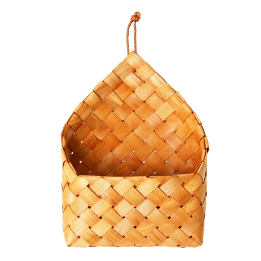 1 szt. Drewniany, pleciony kosz wiszący na ścianę, khaki, idealny jako doniczka na sukulenty, sztuczne kwiaty, dekoracja domu.