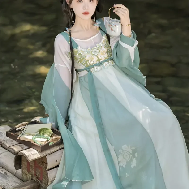 Jade Women's Han Chinese Clothing Small Diexian Chest-High Dress Elements Hanfu Daily