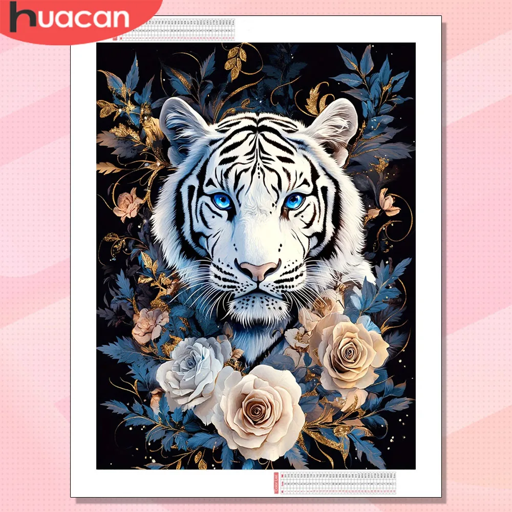 HUACAN Diamantmalerei Neue Kollektion Tiger Tier 5D DIY Diamant-Mosaik 5D Rosenblüte Geschenk Handarbeit Heimdekoration