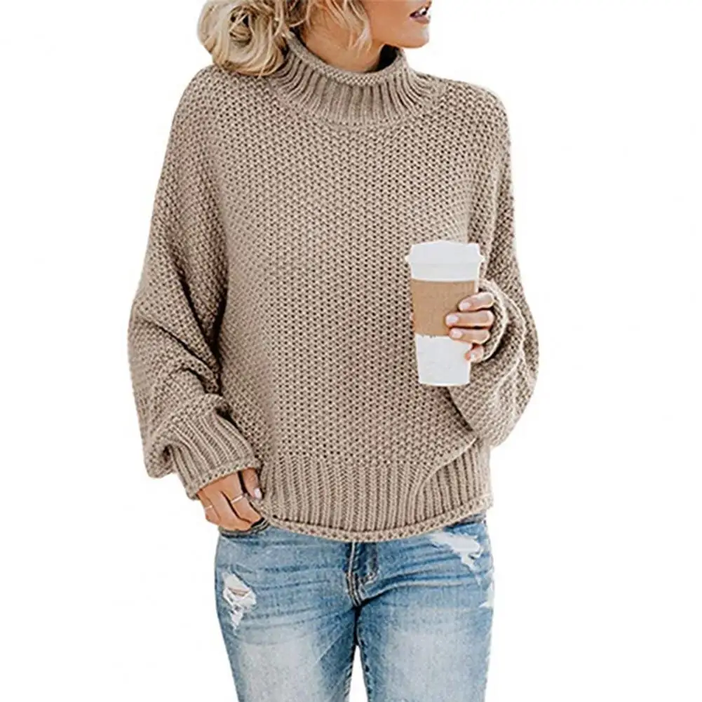 

Women Autumn Winter Solid Color Sweater Turtleneck Long Sleeve Ribbed Pullover Knitting Tops Streetwear