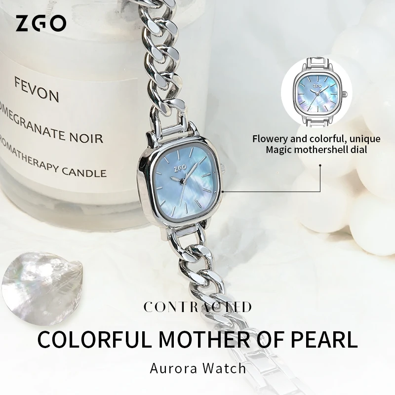 ZGO Watch for women Luxury Classy Pearl shell Sugar Cube Bracelet Watch 2127
