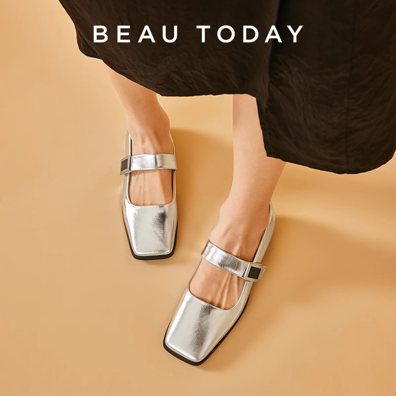 

BEAUTODAY Solis Mary Janes Women Genuine Cow Leather Square Toe Hook&Loop 2023 Fashion Loafers Flats Ladies Shoes Handmade 28295