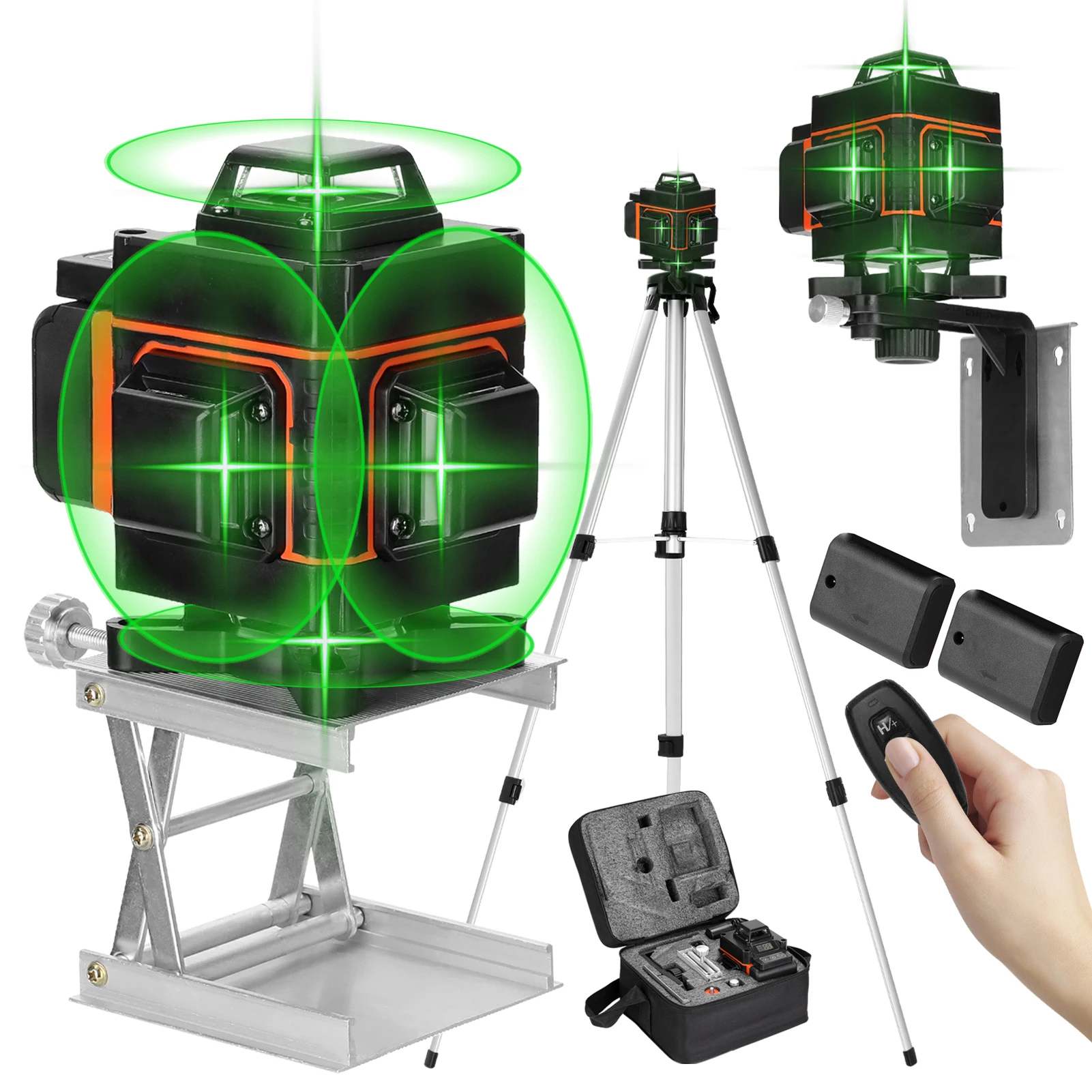 4D 16 Lines Level Tool Vertical Horizontal Line with Self-leveling Function with 1.2M 3-Heights Adjustable Alloy Extension Bar