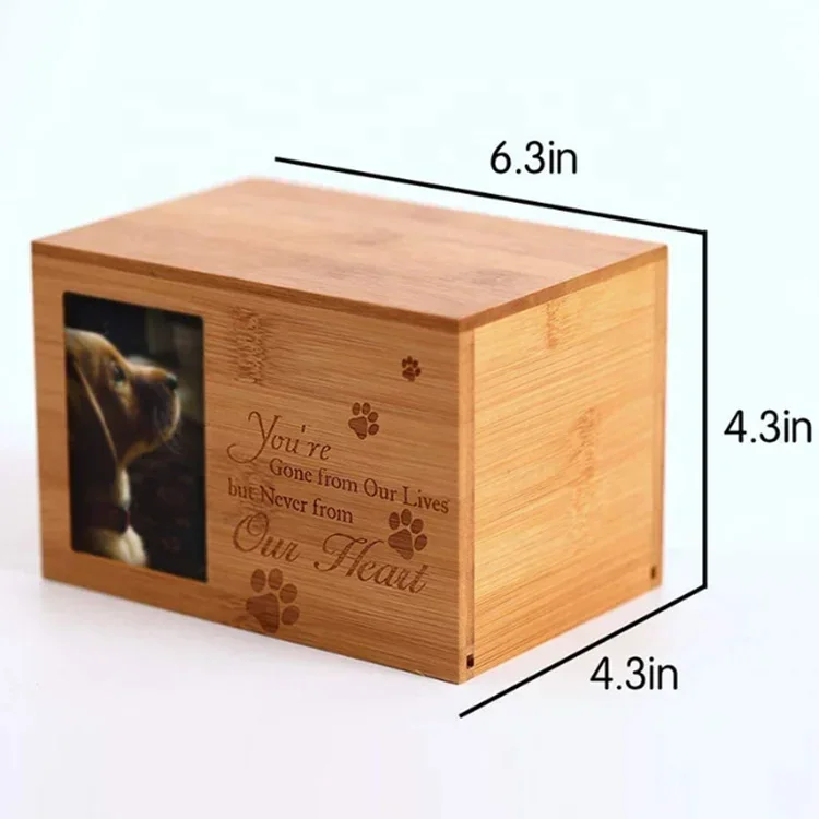 Photo Pet Memorials Urn America Gift Oem Customized Yellow Wood Cats Box Logo Bamboo Pet Caskets For Pet Ashes