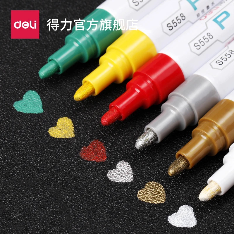 Deli Paint Pen Plumones Firepaint Coloring Tire Graffiti Signature Pen Marker Pen Furniture Car Repainting Pen Does Not Fade