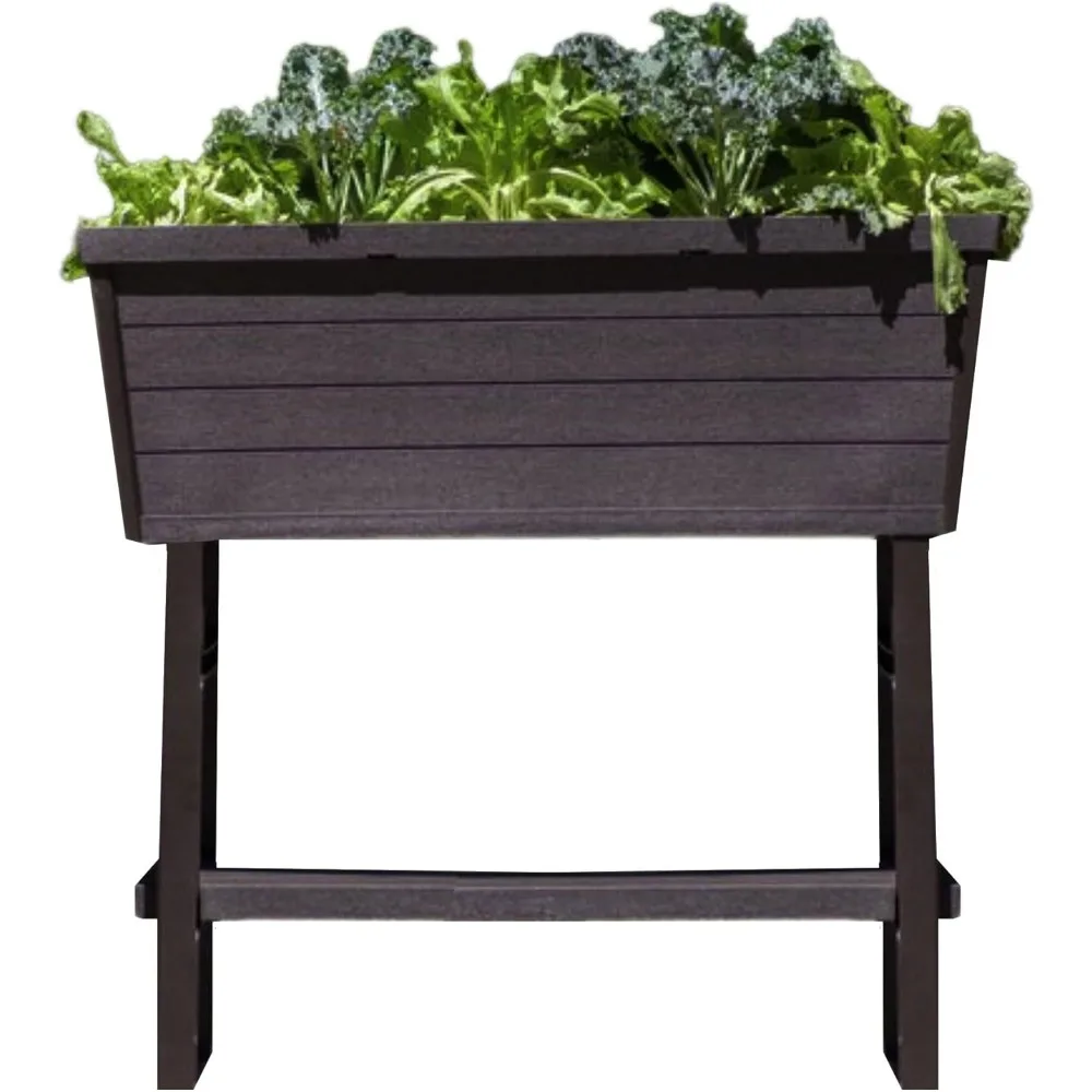 14,5 x 32,25 x 31,12 cala Podwyższona skrzynka na sadzarkę, podwyższone i odporne na warunki atmosferyczne łóżko ogrodnicze z tkanej wikliny z nogami i otworem odpływowym