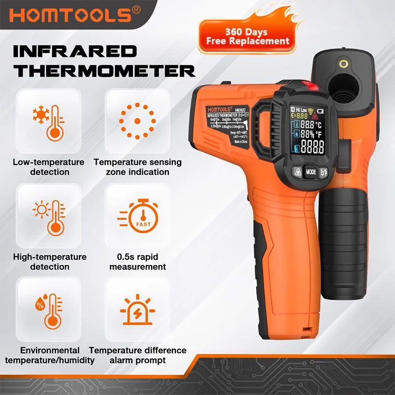 

HOMTOOLS Digital Infrared Laser Temperature Meter -50°C~1000°C Non-contact Household Industrial Laser Temperature Meter HM302ABC