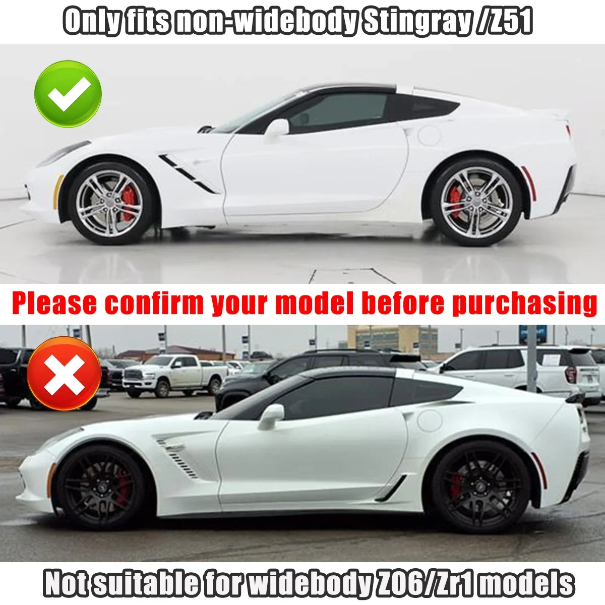 For 2014 2015-2019 Chevrolet Corvette C7 Stingray /Z51 Car Side Vents Scoop Cover Glossy Black A Pair Body Kit Cars Accessories