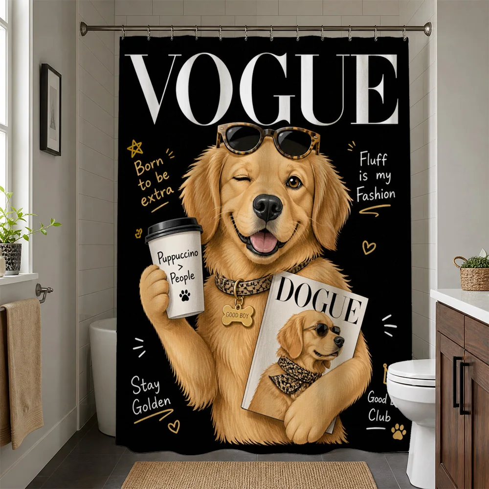 Cute Dog Shower Curtain Golden Retriever Art Pop Culture Waterproof Bathroom Liner Novelty Decor Pet Lover Gift Home Accessory