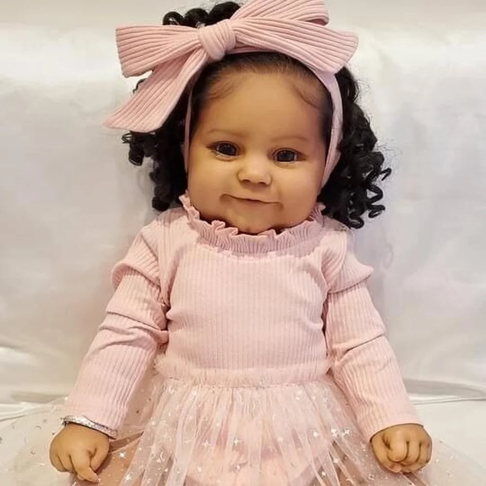 Finished Bebe Reborn Doll 60CM Huge Baby Maddie in Dark Brown Skin Hand Painted Genesis Doll with Visible Veins 3D Skin Tone