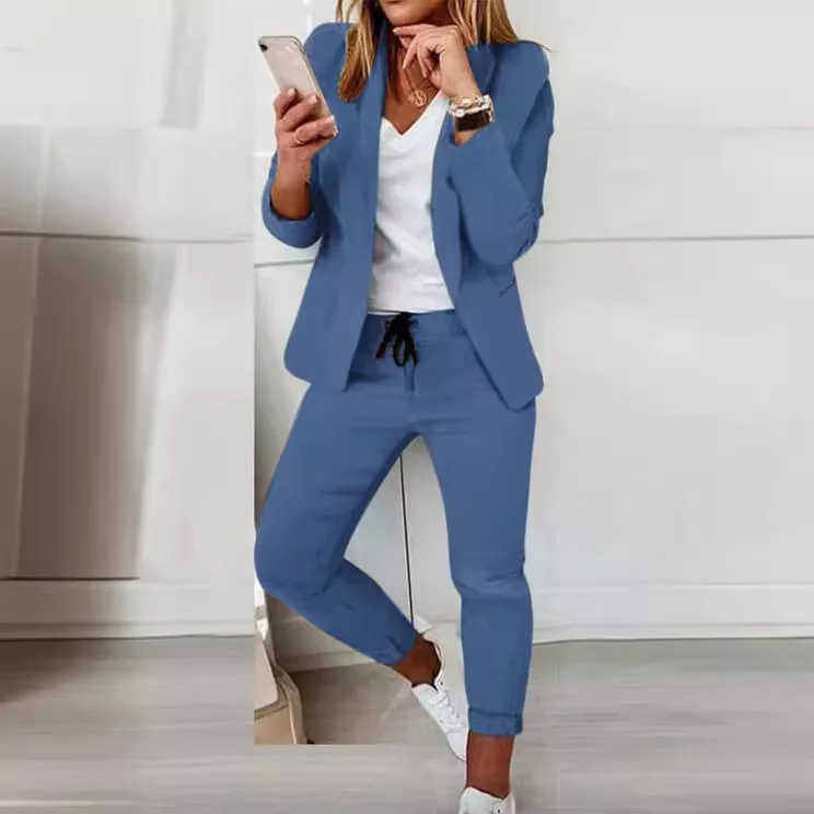 Office Lady Blazer And Lace-Up Pants Two Piece Set 2026 New Casual Fashion Solid Color Women's Set Conjuntos De Mujer Streetwear