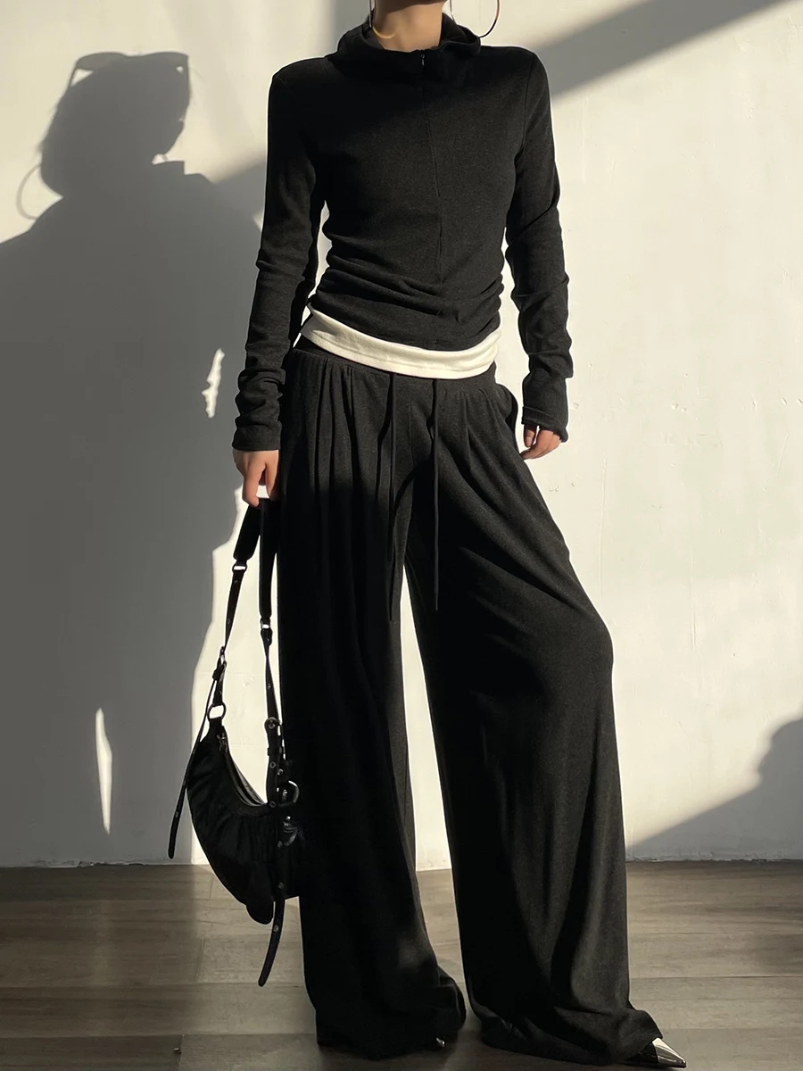 

Женский зимний повседневный комплект: термохуди с длинным рукавом и круглым вырезом, а также брюки с высокой талией, комплект из двух предметов