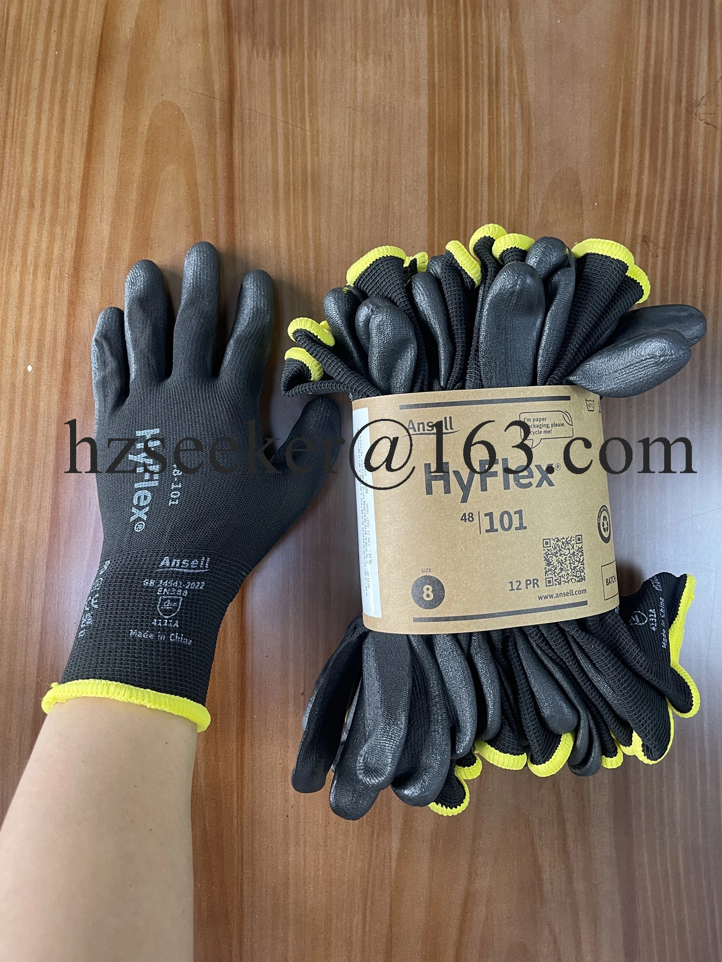 Ansell HyFlex 48-101 Sensilite® Nylon PU Palm Coated Gloves Oil Resistant Wear-Resistant Precise Operation Black 12 Pairs