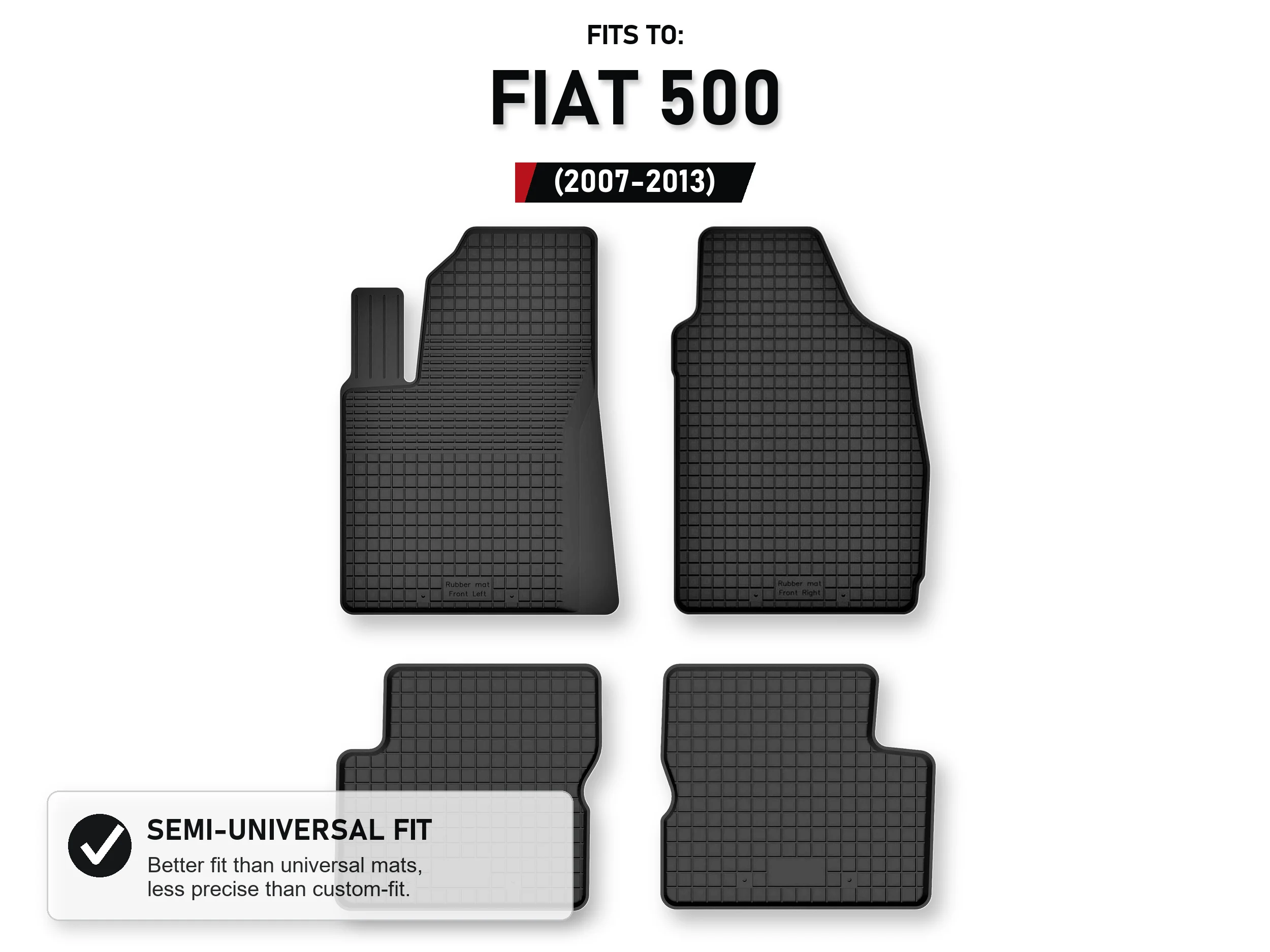 Rubberen matten, tray-type voor: Fiat 500 2007-2013 Cabriolet, Hatchback 4 stuks