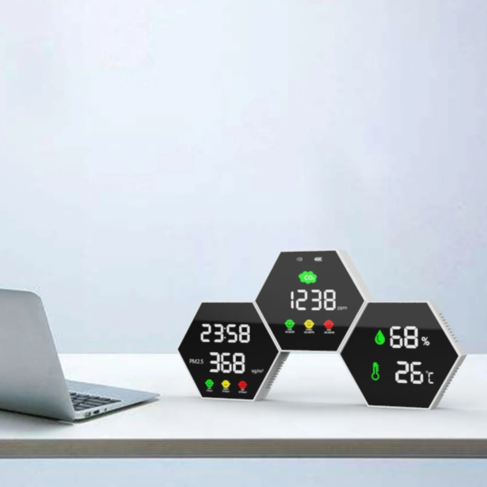 Layar LED Dinding Portabel Pengukur CO2 Analisa Gas PM2.5 CO2 Dengan Sensor NDIR Monitor Polusi Udara Detektor PM2.5