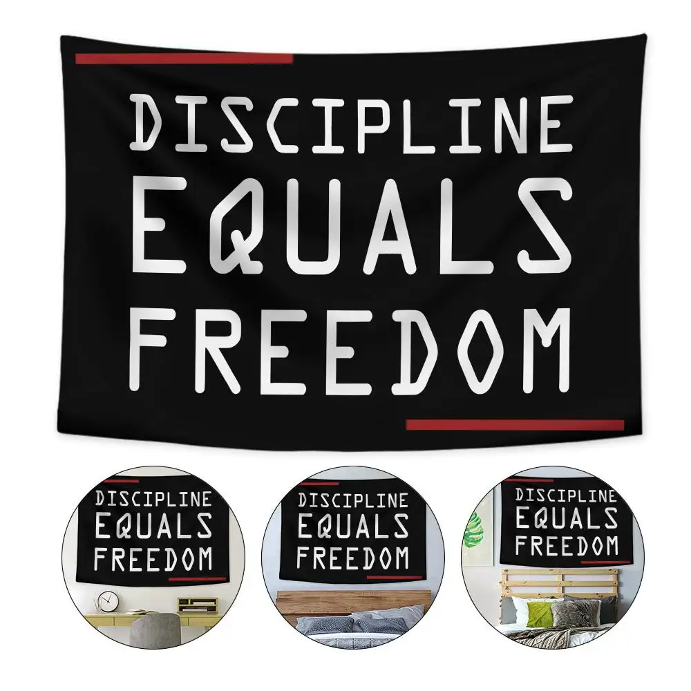 DISCIPLINE EQUALS FREEDOM Gym Tapestry Custom Living Bedroom Party Dormitory Interior Wall Bohemian Decoration Attached Clip