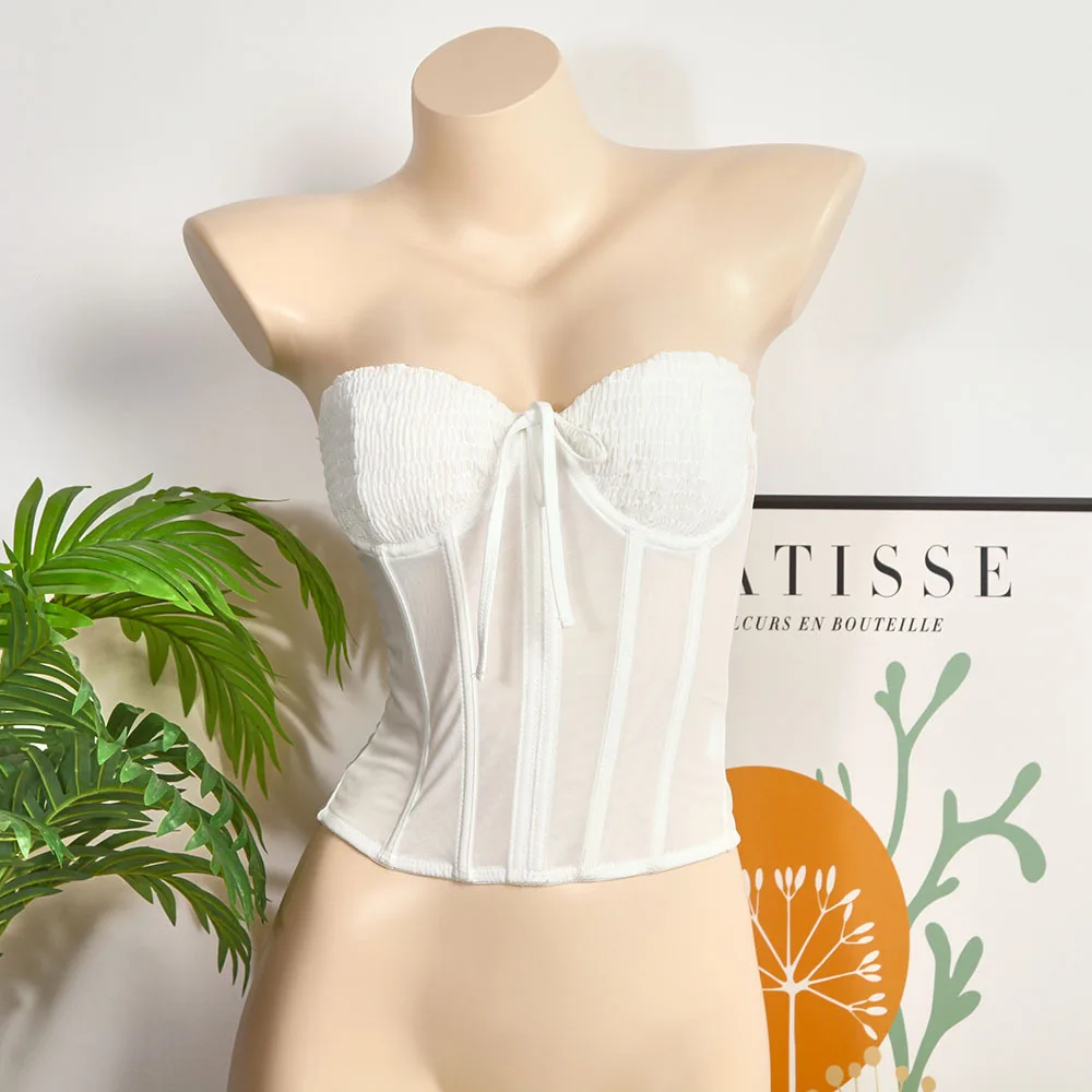 

Y2k Strapless Corset Crop Top Women Lace Up Shaper Camisole Fitted Slim Fishbone Tank Tops Female Fashion Sleeveless Vest Summer