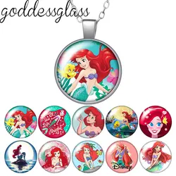 Kleine Zeemeermin Ariël Prinses Cartoon Ronde Foto Glas cabochon verzilverde hanger ketting sieraden Cadeau